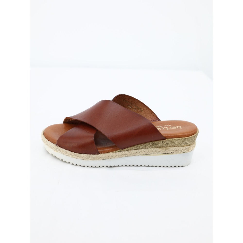 Bertuchi Leather Espadrille Platform Slide Sandals Brown Size 7.5